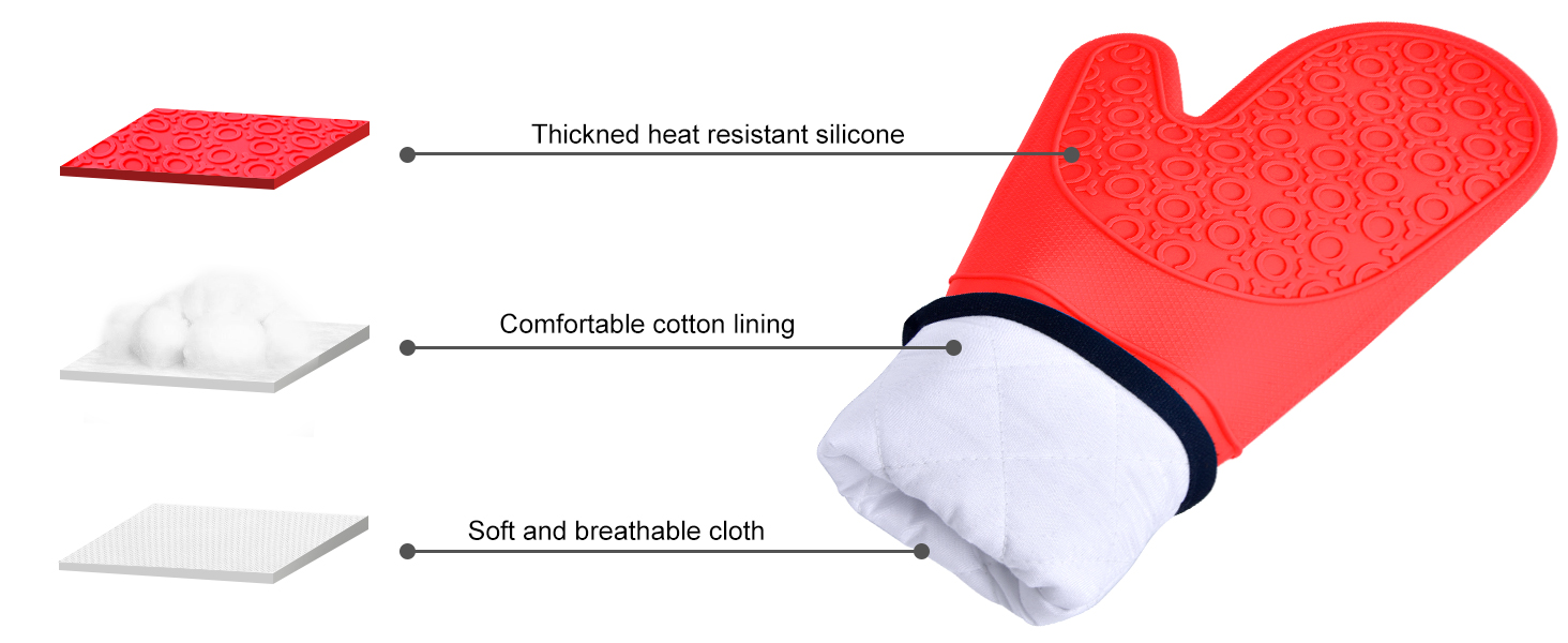 Silicone Oven Gloves, Sopito Heat Resistant Silicone Oven Mitts, Extra