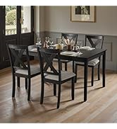 SIMTONAL Set of 4 Black Solid Wood Dining Chairs with Upholstered Seat, Cross Back Design, Modern...