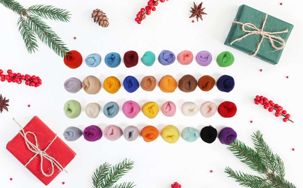 SOLEDI Felting Wool Packs Merino Roving Wool 36 Colors Core Felting