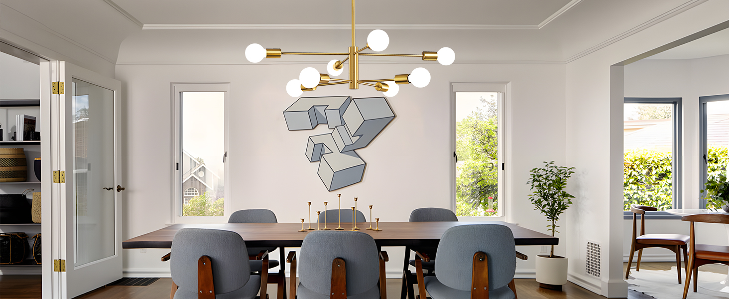 gold dining room light over table
