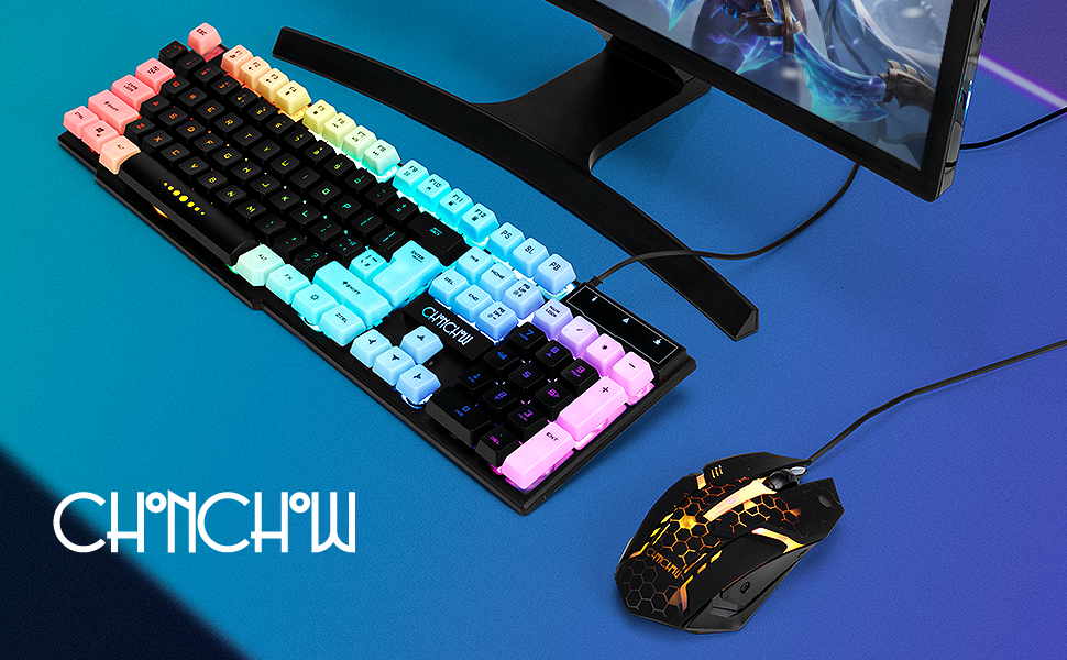 CHONCHOW Light Up Keyboard and Mouse Combo, Full Size RGB