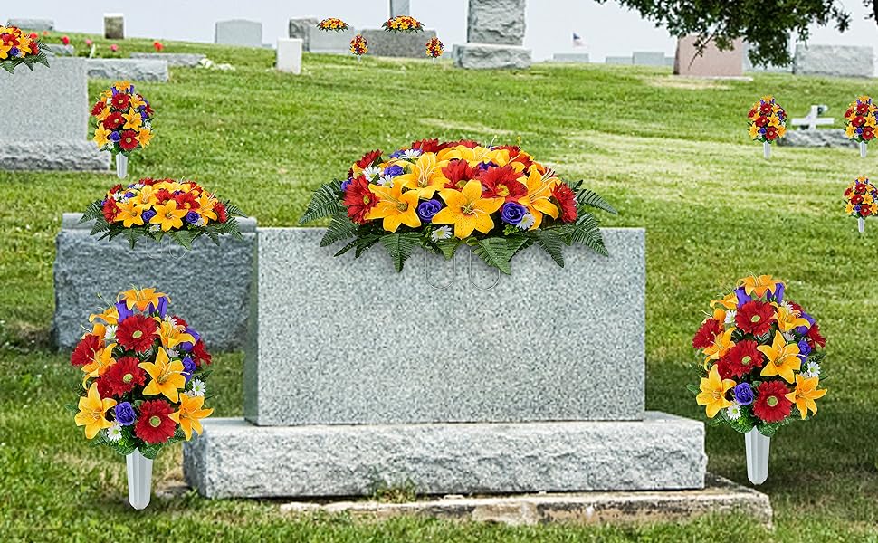 Artificial Headstone Flower Saddles for Graves, Cemetery Memorial