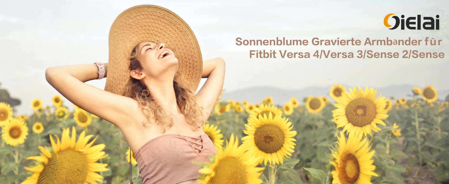 Oielai Sonnenblume Gravierte for Fitbit Versa 4/Fitbit Versa 3/Fitbit Sense 2/Fitbit Sense
