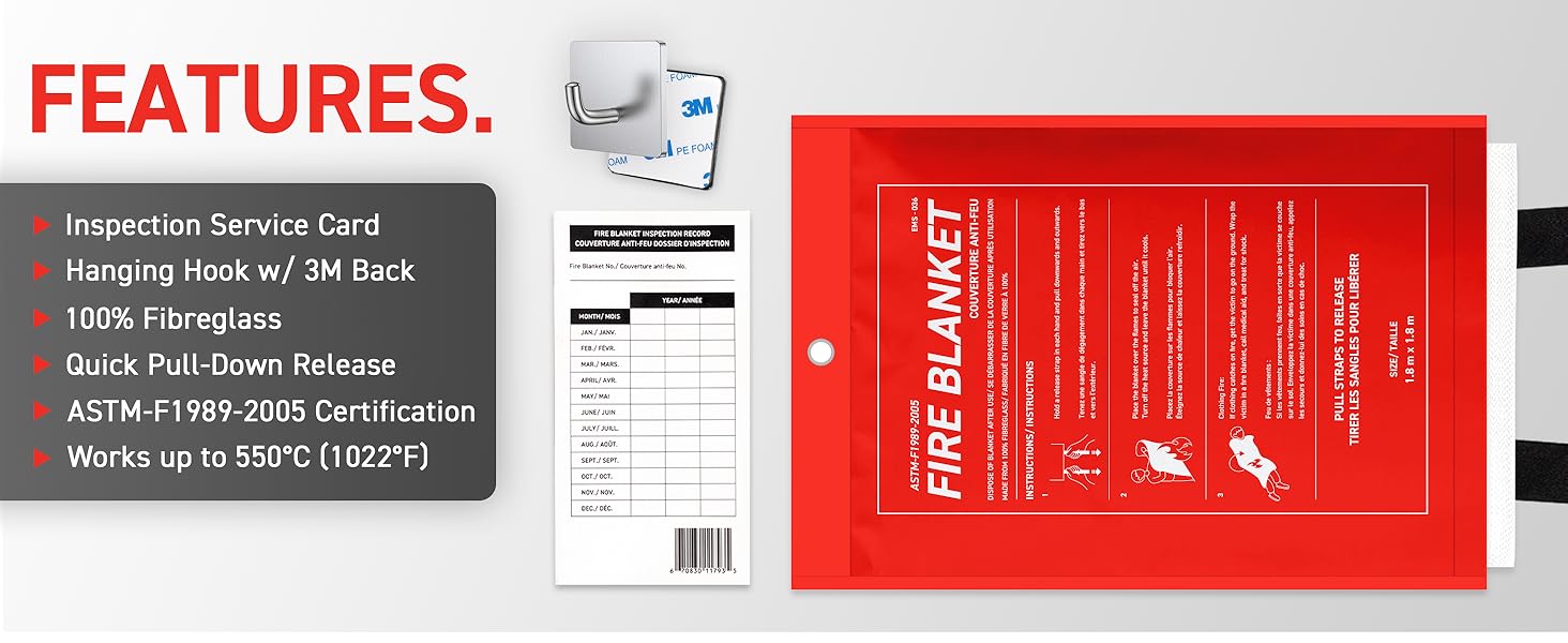 72HRS Fiberglass Medium Fire Blanket Fire Blankets Emergency for Home