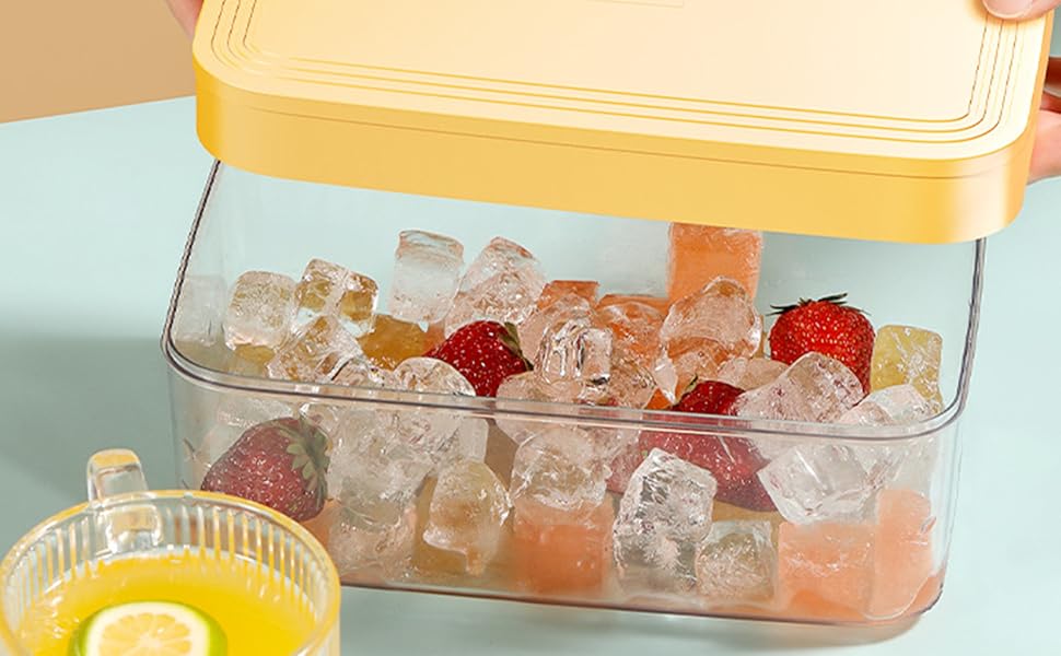 Amazon ふた付きアイス キューブ トレイ 32 グリッド アイス キューブ トレイ、蓋とビン付き 冷凍庫用アイス キューブ