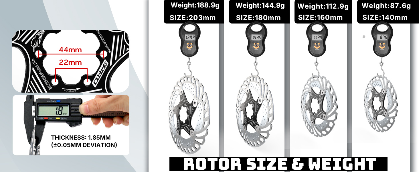 ROTOR  SIZE and WEIGHT