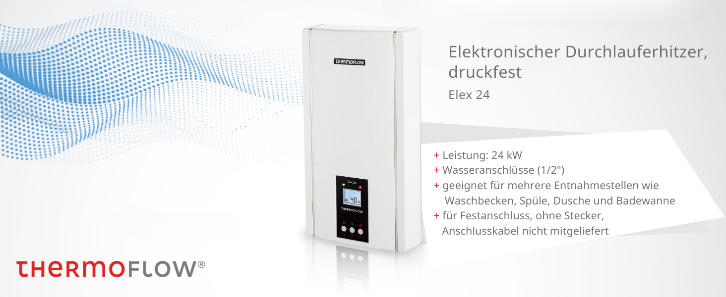 Thermoflow Elex 24 kW Durchlauferhitzer 400 V druckfest Warmwasserbereiter bis 55 °C G 1/2