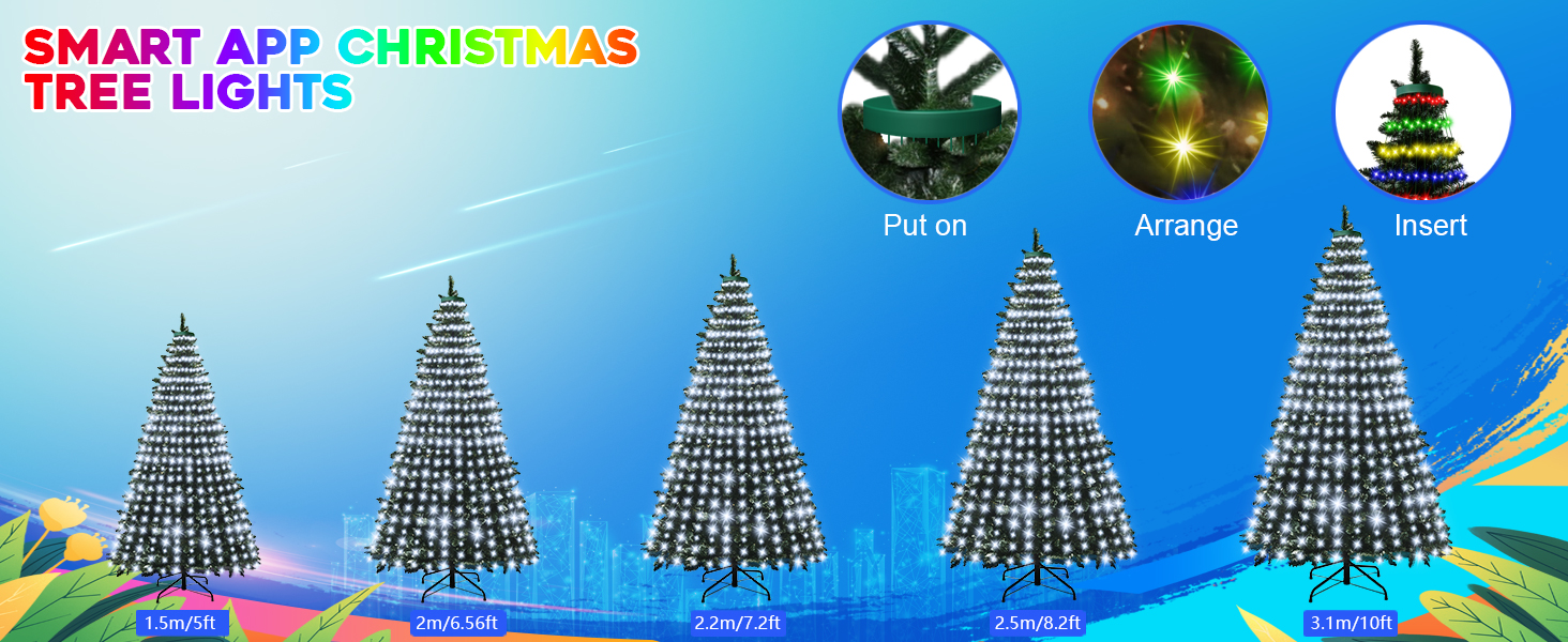 30+ Modes Smart Ring Christmas Tree Lights Indoor Outdoor 10Ft x 12