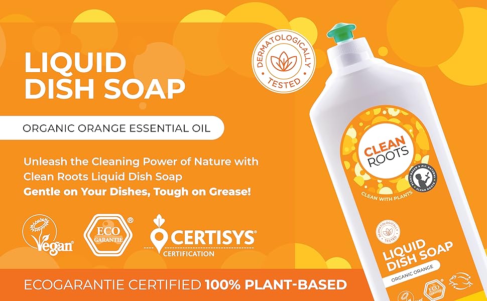Clean Roots - Liquid Dish Soap, plant-based dish soap, organic dish soap, 100% plant-based,