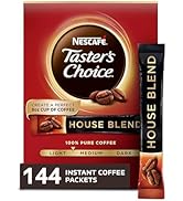 NESCAFE Taster's Choice, House Blend Light Medium Roast Instant Coffee, 8 boxes (144 Packets)