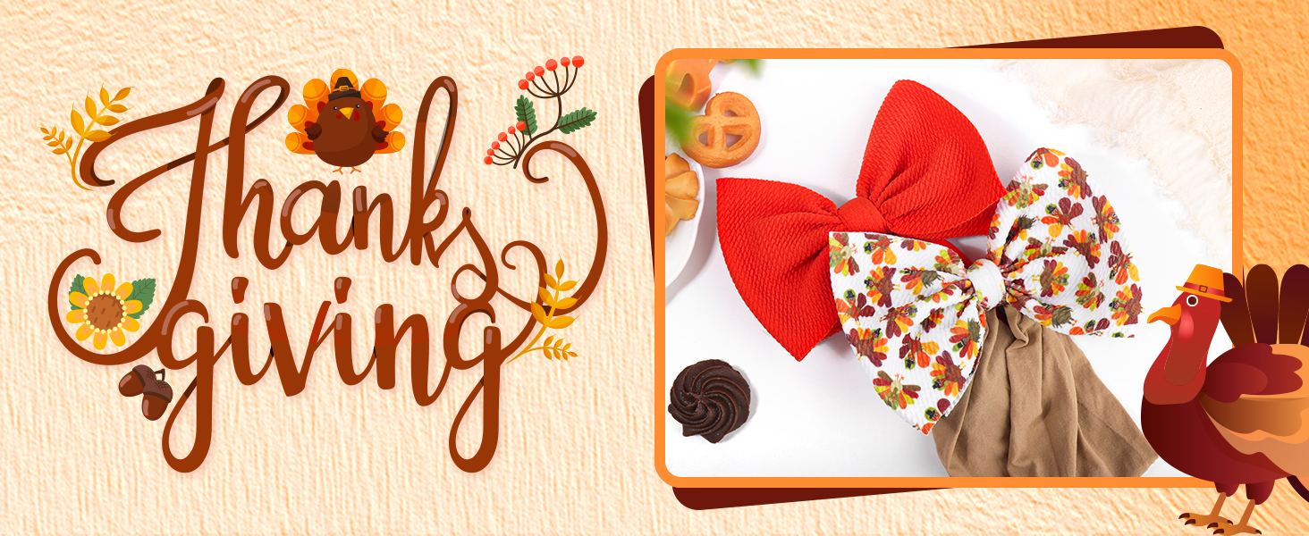 Thanksgiving Baby Headbands Bows Orange 