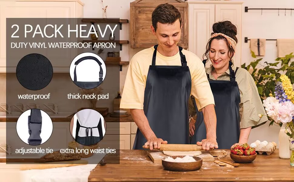 Homsolver 2 Pack Waterproof Aprons for Dishwashing,Heavy Duty Butcher