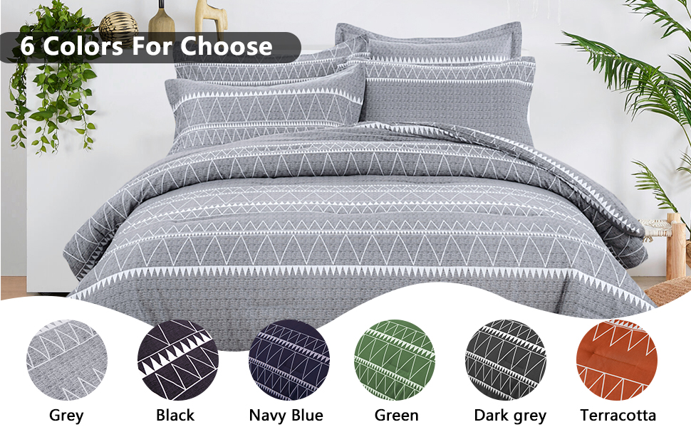 Grey Comforter Set Twin, Reversible Gray Boho Down Alternative