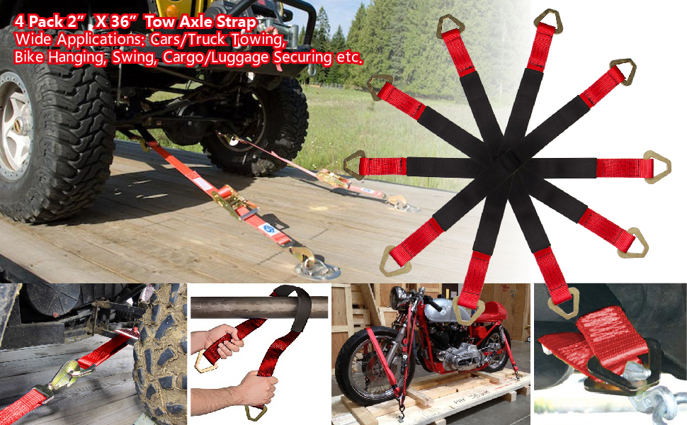 BANG4BUCK 4 Pack 2"x 36" Tow Axle Strap Race Car Truck Wrecker Hauler