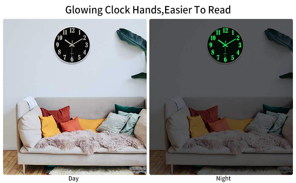 NESIFEE 12 Inch Glow in The Dark Wall Clock,Night Light Wall Clock,Silent Non