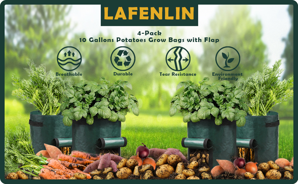 Potato Grow Bags,4Pack 10 Gallon Garden Planters Grow Bags Potato