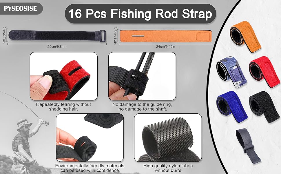 16 Pcs Fishing Rods Straps Ties, Adjustable Fishing Rod Tie Strap