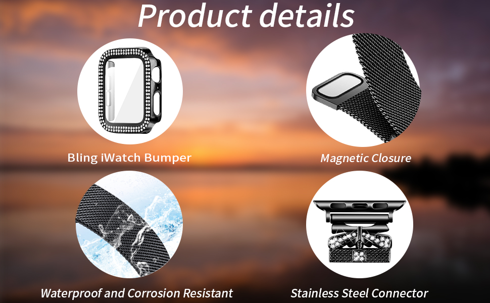 YouthRun Magnetic Milanese Band with Bling Case Compatible with Apple Watch, for Women