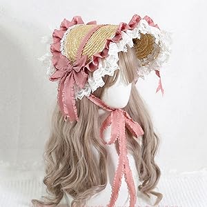 * antique doll ❀ ストローハットと三つ編み ミニョネットgirl Amazon.co.jp: ロリータ ストローハット 可愛い 麦わら帽子