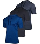 Real Essentials 3 Pack: Men's Dry Fit Short Sleeve Active Athletic Hoodie Pullover Sweatshirt (Av...