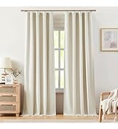 Vision Home Natural Linen Full Blackout Curtains 95 inch Long for Bedroom Living Room Darkening L...
