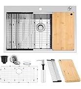 33x22Inch Drop In Kitchen Sink, Herogo Stainless Steel Handmade 10'' Deep Single Bowl Kitchen Wor...