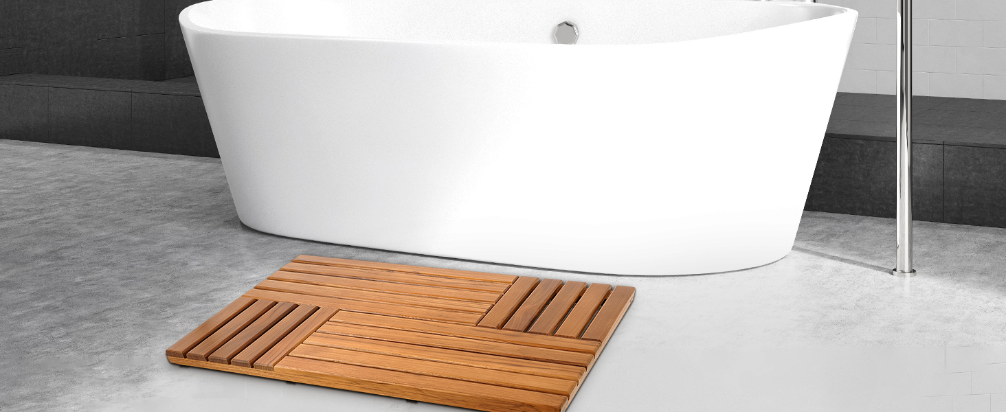 Utoplike Teak Wood Bath Mat, 31.8 x 20 inch Large Wooden
