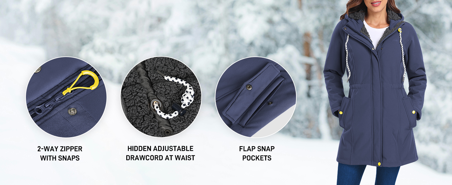 ATLASLAVA Women's Winter Jackets Long with Hood Fleece