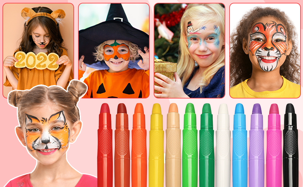 12 Colors Face Paint Crayons kit, Face Body Makeup Paint Kits for Kids