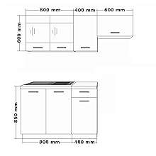 Technical drawing showing cabinet dimensions in millimeters, with top and front views of a modular storage unit layout.