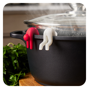 Lid Sid Pot Saucepan Holder Lifter Lets Steam Release Pack of Two Silicone Man Venters Red White by Monkey Business