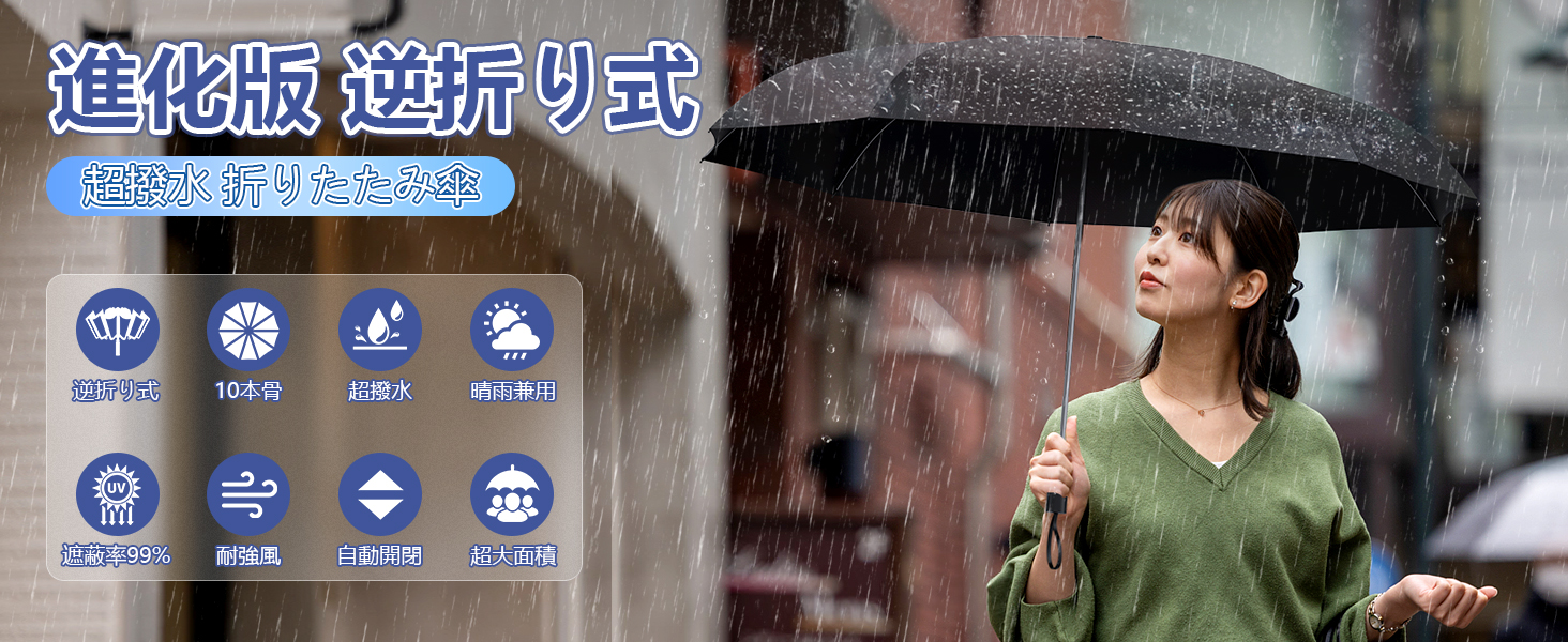 折りたたみ傘 逆折り式傘 折り畳み傘 日傘 ワンタッチ 自動開閉 メンズ 大きい 10本骨 耐強風設計 男子日傘 UVカット 晴雨兼用 梅雨対策 台風対応 紫外線遮蔽 収納ポーチ付き