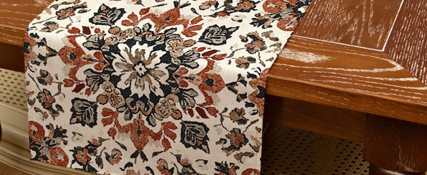 DineDia Boho Orange Thanksgiving Fall Table Runner 72x13