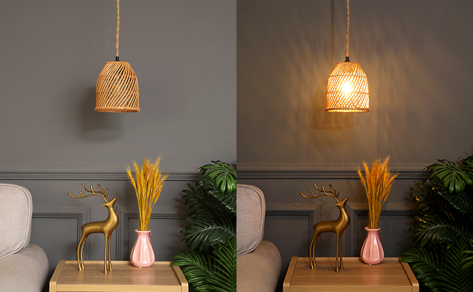 Rattan Plug in Pendant Light Wicker Hanging Lights With Plug in Cord