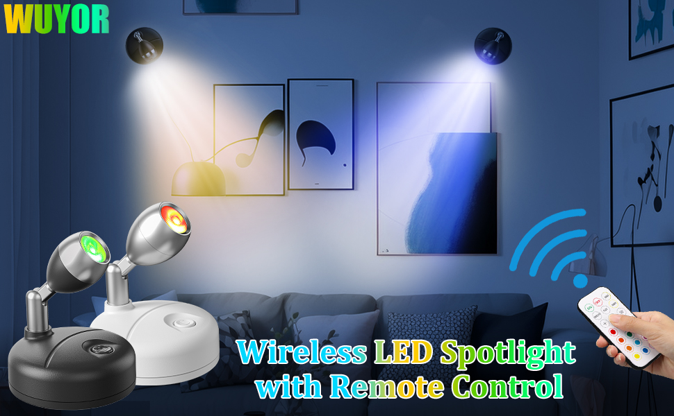 WUYOR Wireless LED Spotlight with Remote Control, Battery Spotlights