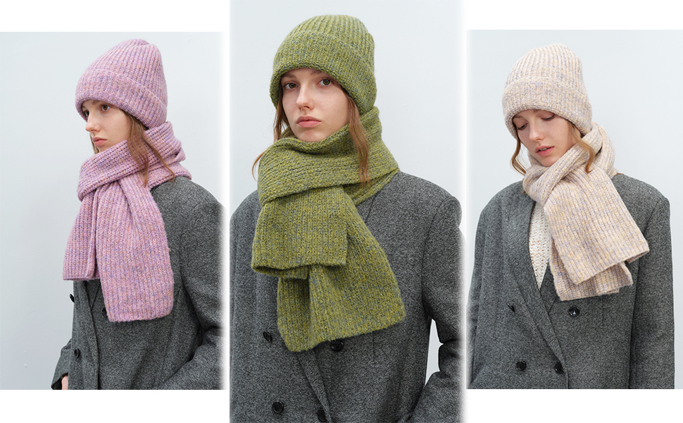 Winter Beanie Hat Scarf Set for Womens Men