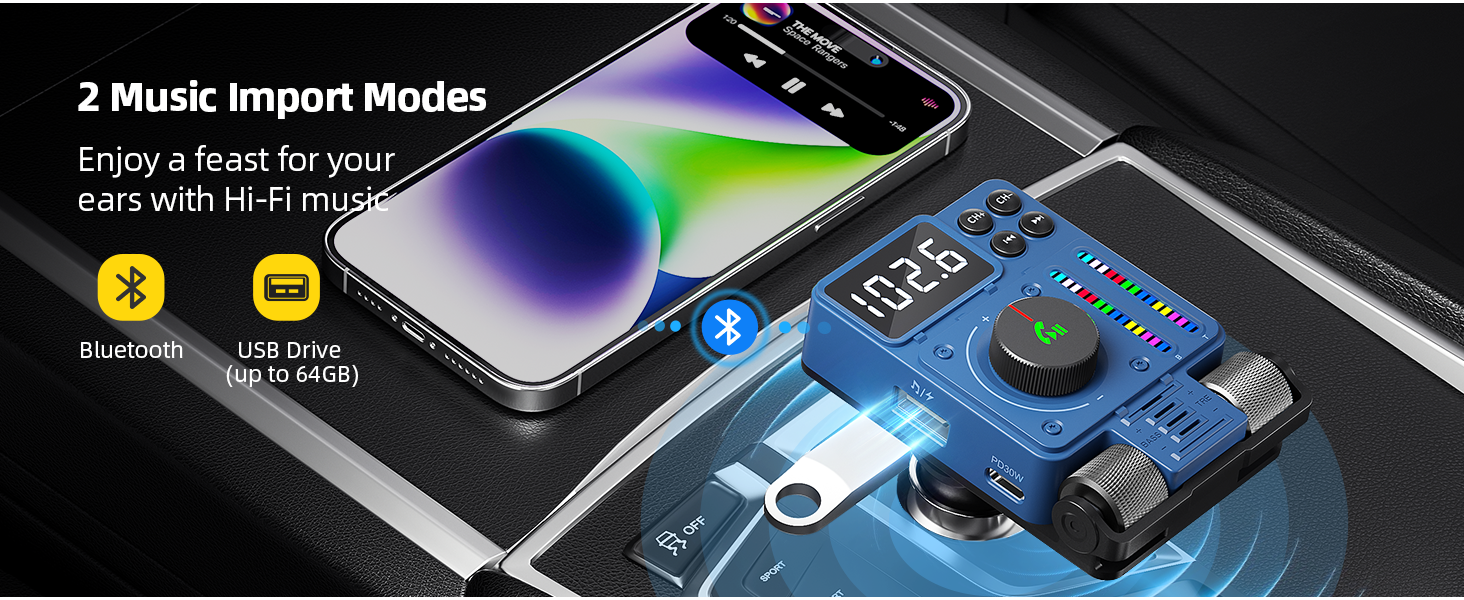 Nulaxy 2023 Upgraded Bluetooth Car FM Transmitter V5.3, PD