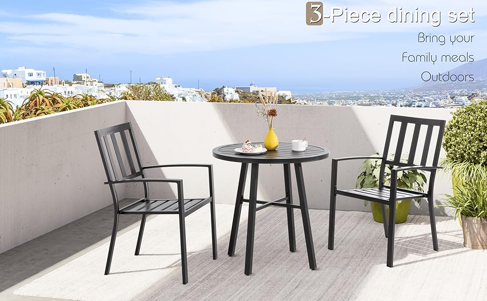 JY QAQA 3 Piece Outdoor Bistro Set Metal Frame Table Modern
