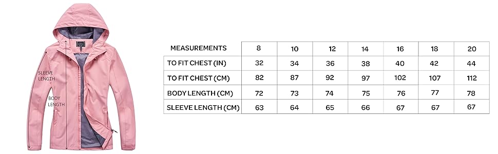 Ladies Rain Jacket Size Guide 