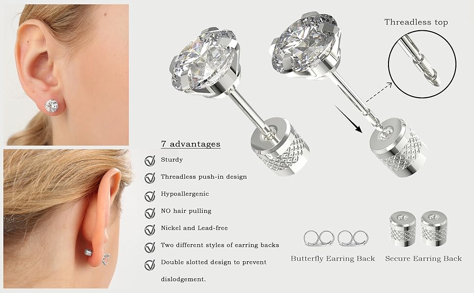 Threadless Flat Back Stud Earrings