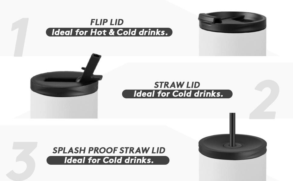 COKTIK 24 oz Insulated Tumbler with 3 Lids(2 Straws/Flip Lid) Stainless Steel