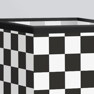 a black and white checkered planter box with a checkered pattern.