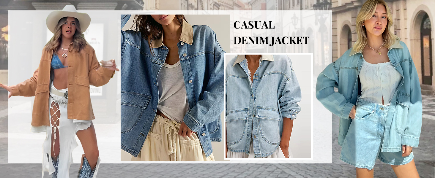 Women&#39;s Casual Denim Jacket with Pockets