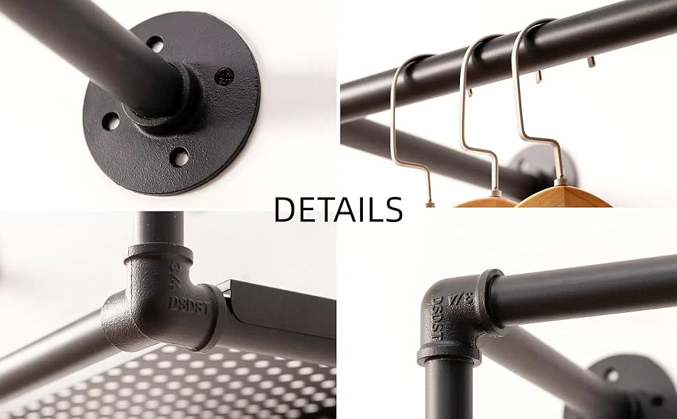 Industrial Pipe Clothing Rack with Floating Shelves