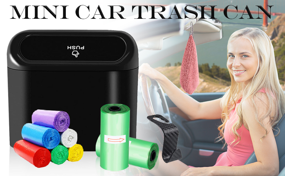 Car Trash Can with Lid Small Waterproof Car Garbage Can Mini Vehicle