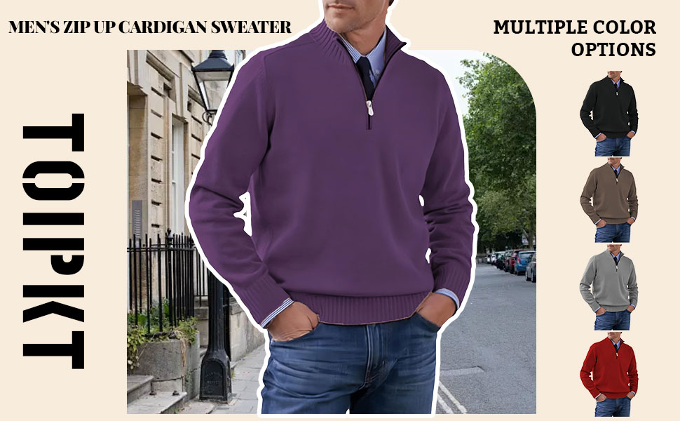 Toipkt Men's Cardigan Sweaters Plus Size Zip Up Stand Collar Warm