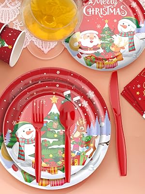 Christmas Disposable Dinnerware Sets for 24 Guests