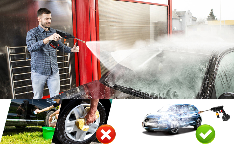 Pistola de Lavado de Alta Presión, Pistola de Alta Presión Autos, Hidrolavadora Limpiador Portátil Inalámbrico, Recargable, con Accesorios, para Limpiar Coche, Jardín ,Terraza, Puertas y Ventanas : Amazon.com.mx: Jardín