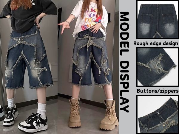 OTEEGX Y2K Baggy Jean Shorts for Women Men Denim Pants Star