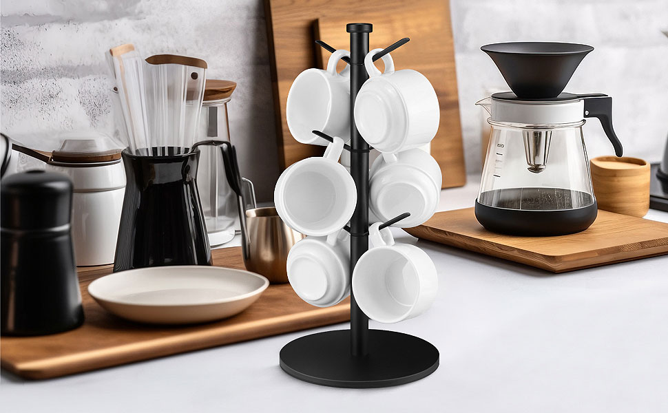 KEWANNO Black Mug Tree Holder, Coffee Tree Mug Holder with